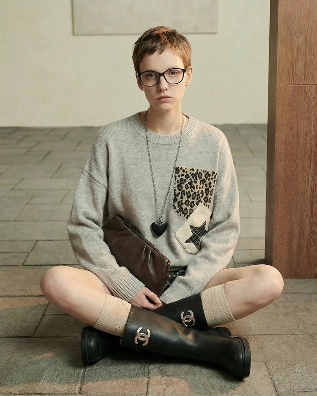 Leopard Round Neck Knit / Leopard Mini Skirt LLA0588