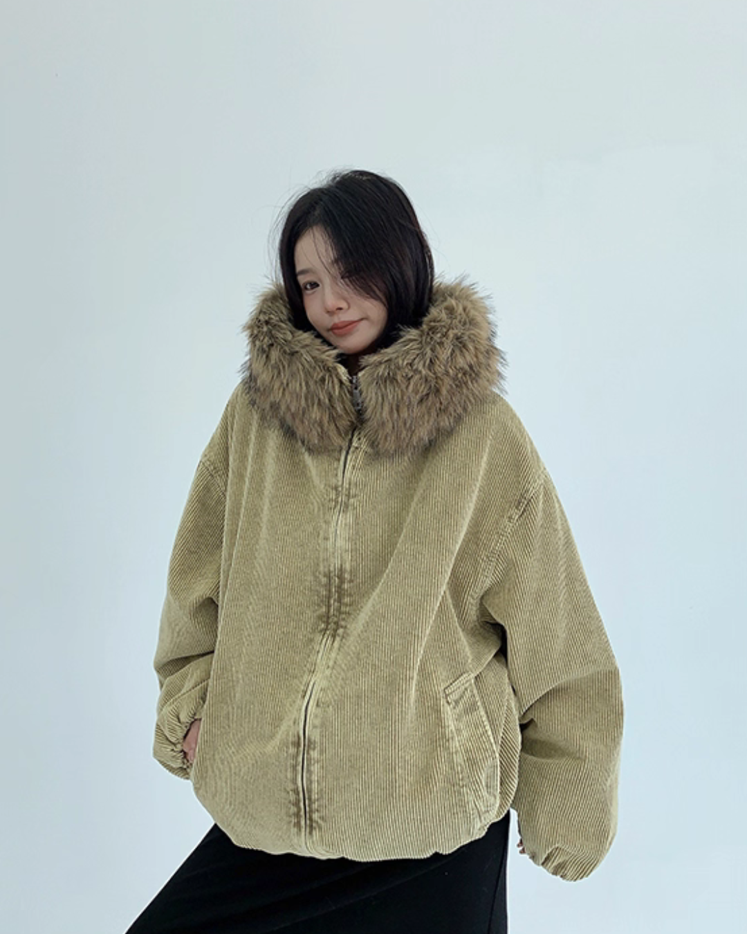 Fur Corduroy Double-Zip Jacket YLS0993