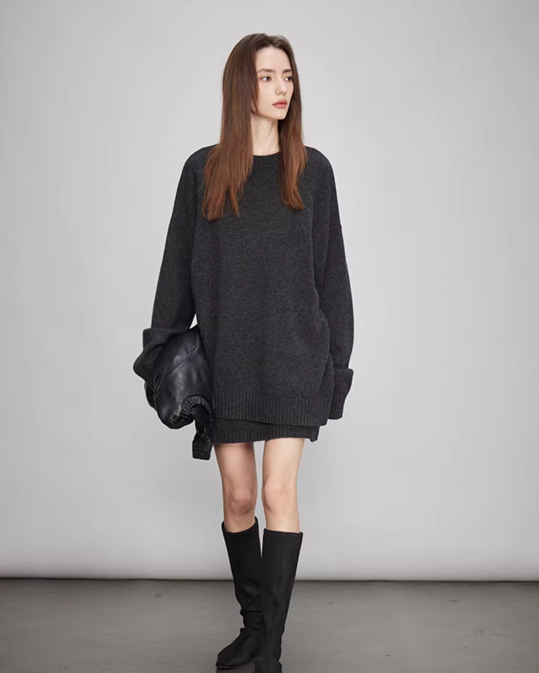 Sheep Wool Pullover Knit Top / Waist Short Skirt TEO0004