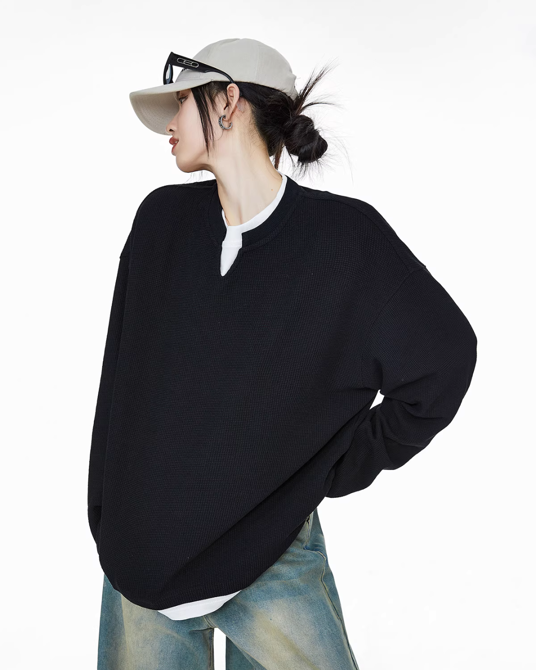 Henry Neck Long Sleeve Top ICM0078