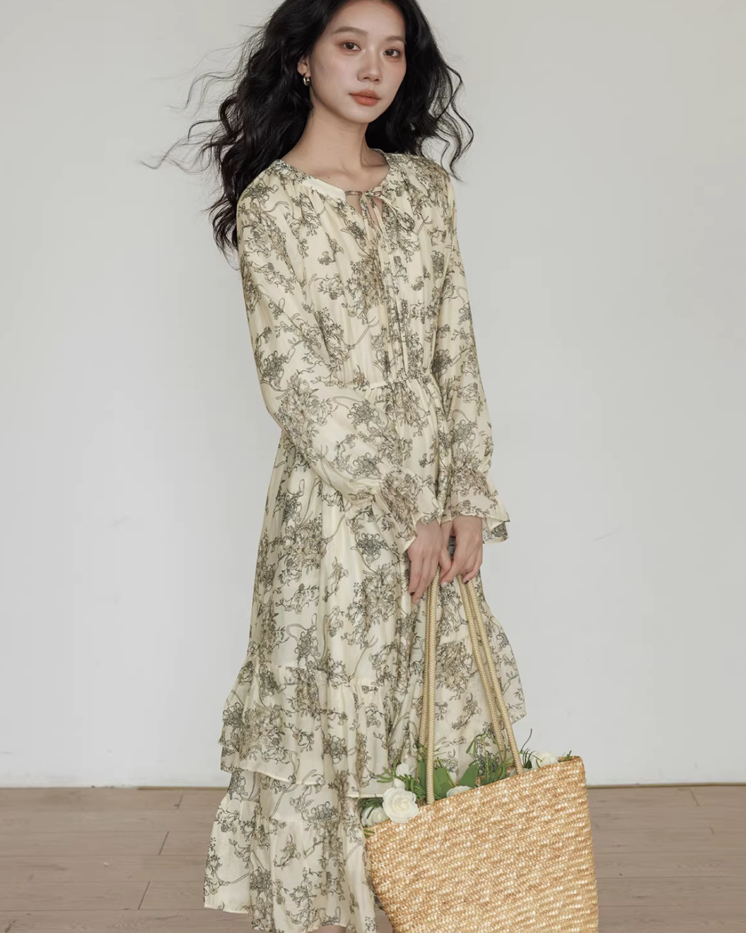 V-Neck Floral Vintage Shirt Dress VAS0192