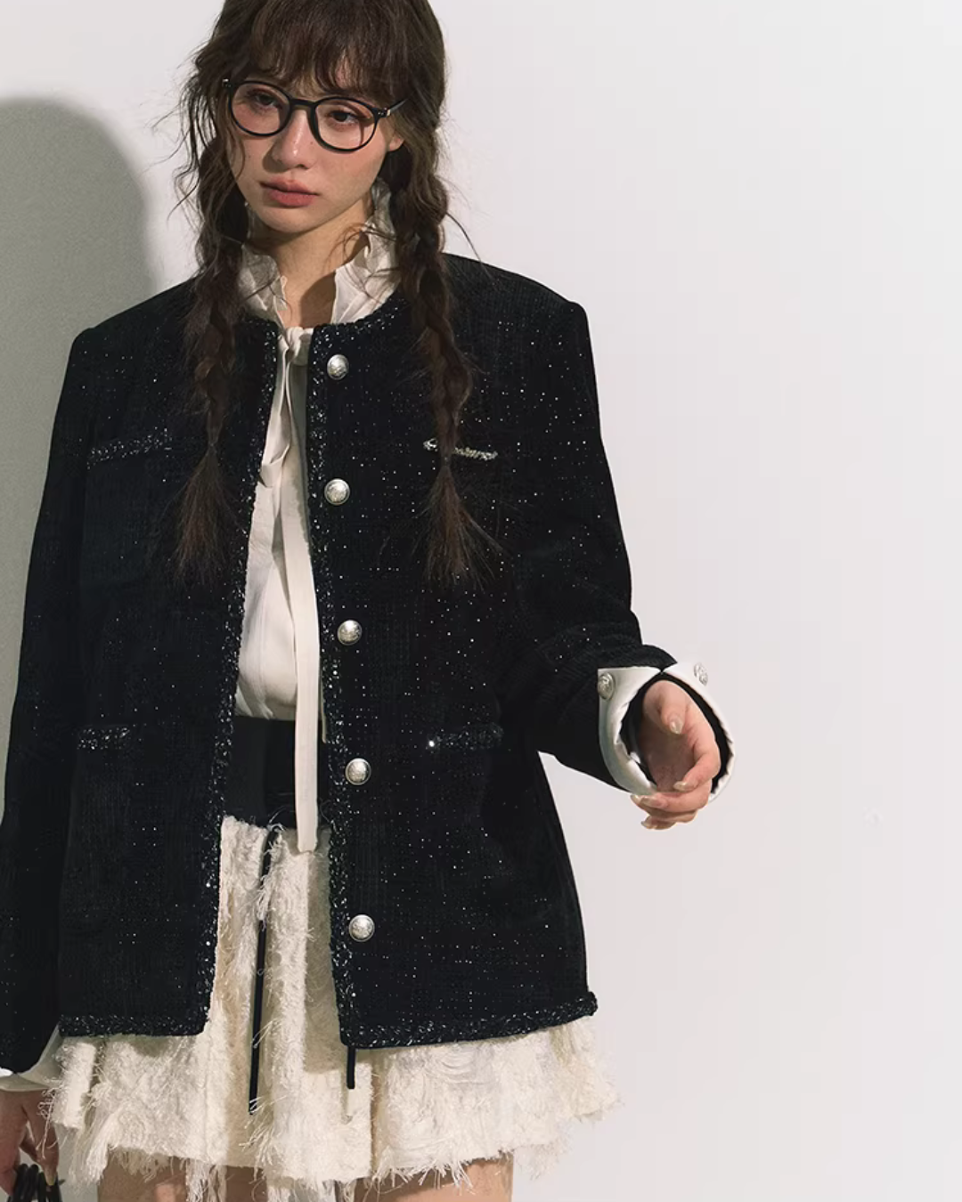 Silver Button Tweed Jacket RCR0011