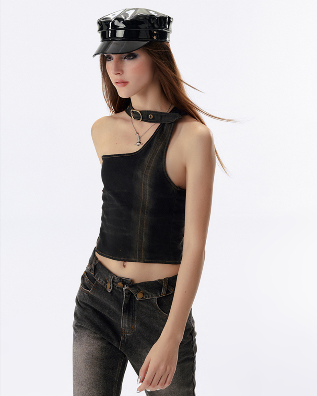 Cropped Denim Halter Neck Tops VSE0058