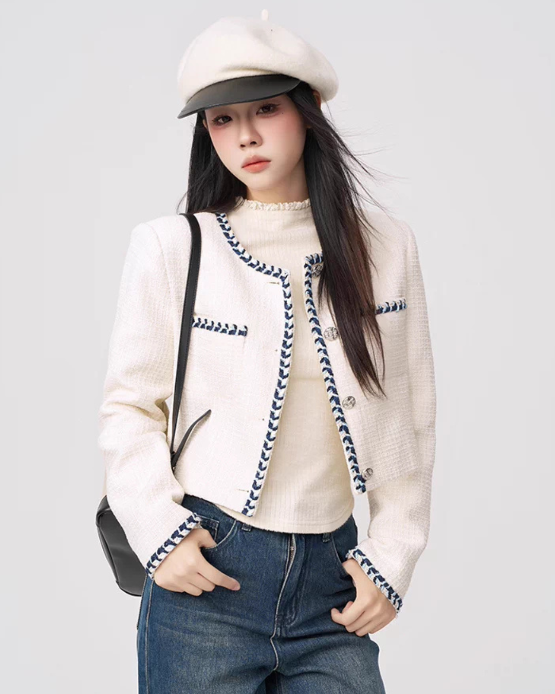 Color Contrast Stitch Tweed Jacket WDB0018