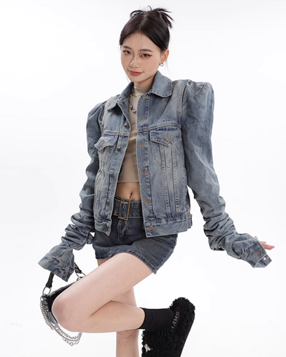 Wide Shoulder Vintage Denim Jacket CCS0030
