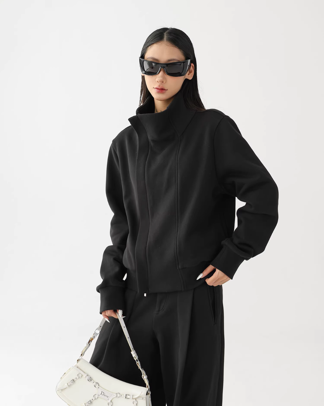 Stand Collar Cropped Jacket/Casual Wide Pants ACS0360