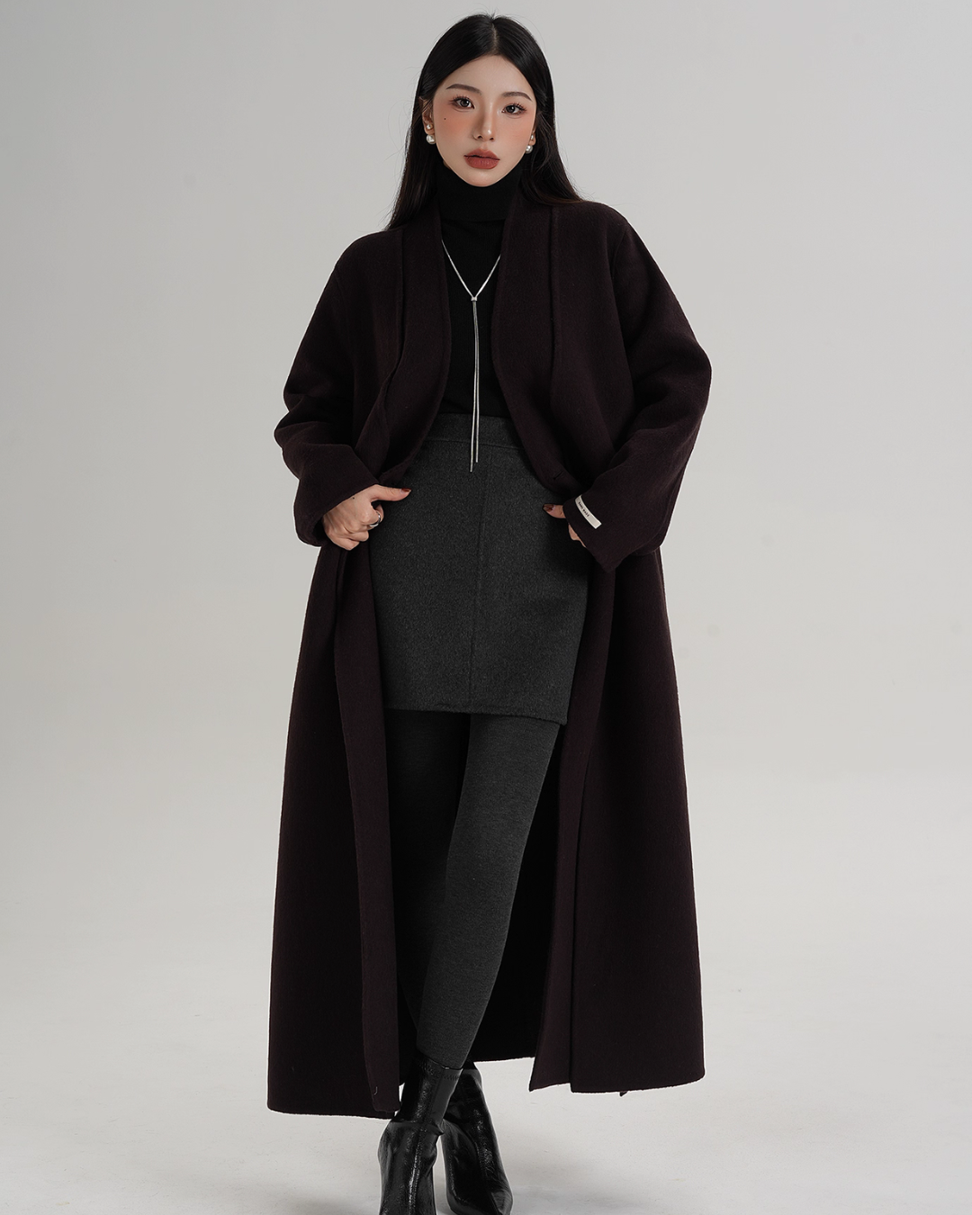 V-Neck Wool Long Coat SRS0387