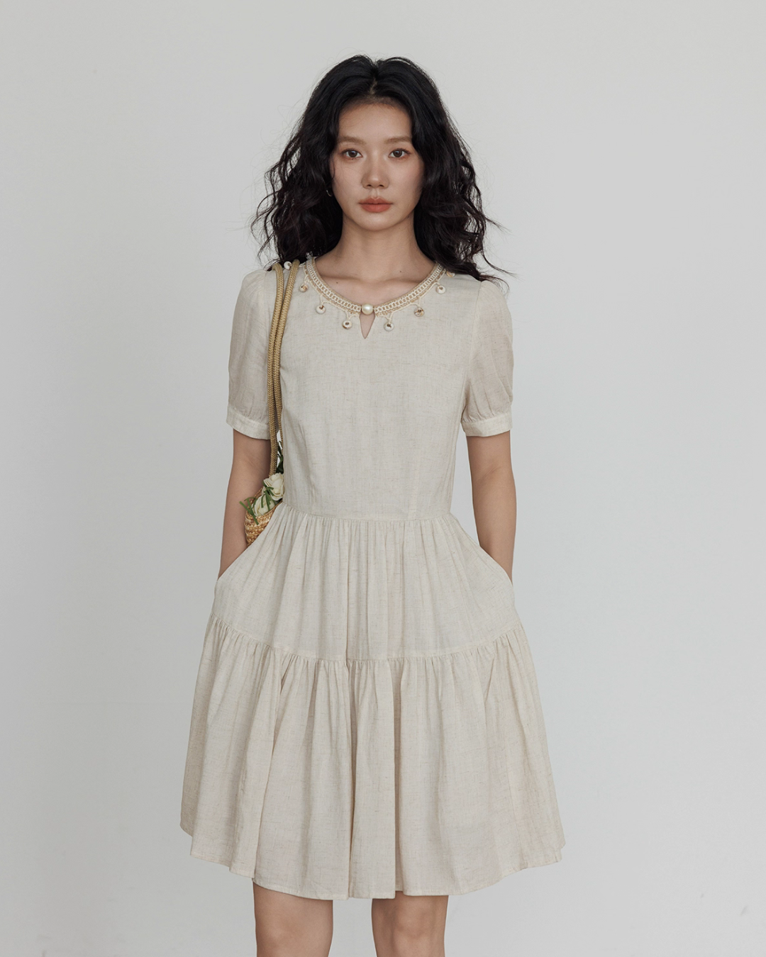 Round Neck Linen Dress VAS0131