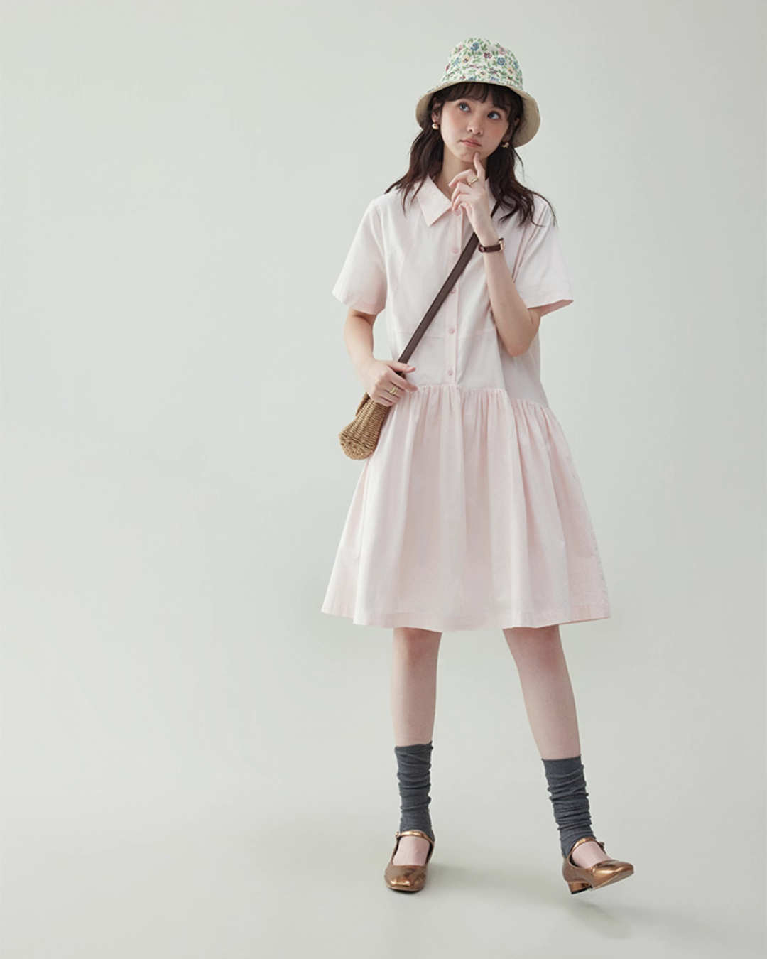 Relaxed Gathered Waist Cotton Dress AMU0027