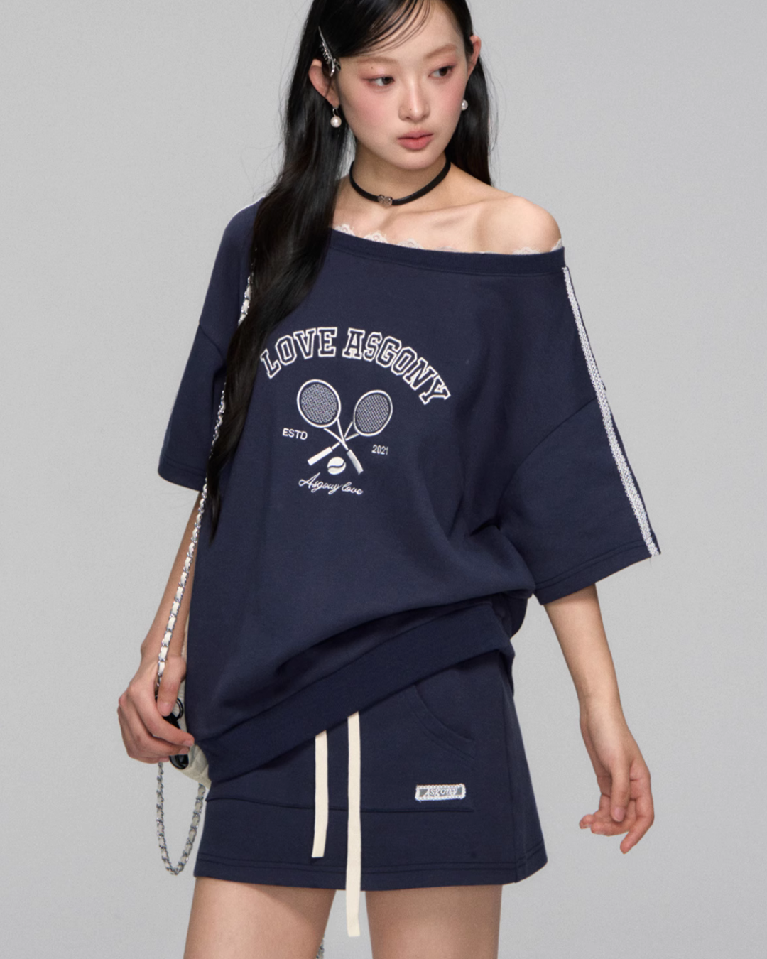 One Shoulder Sweat Top / Sweat Mini Skirt ASG0044
