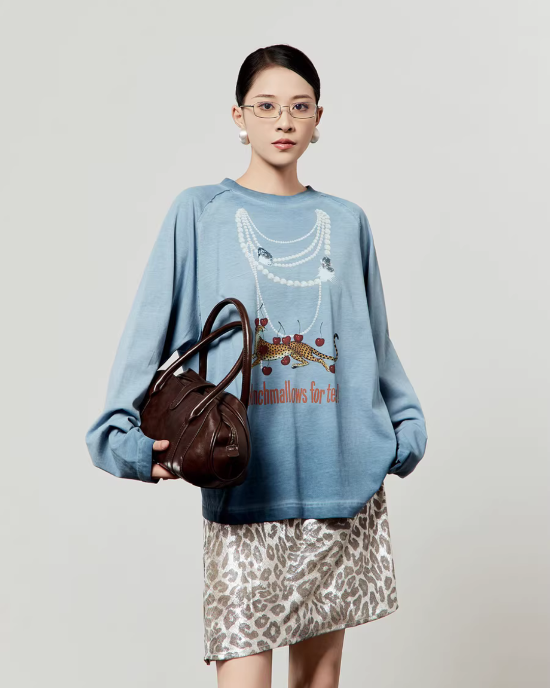 Pearl Light Leopard Long-Sleeve Top/Leopard Skirt LLA0609