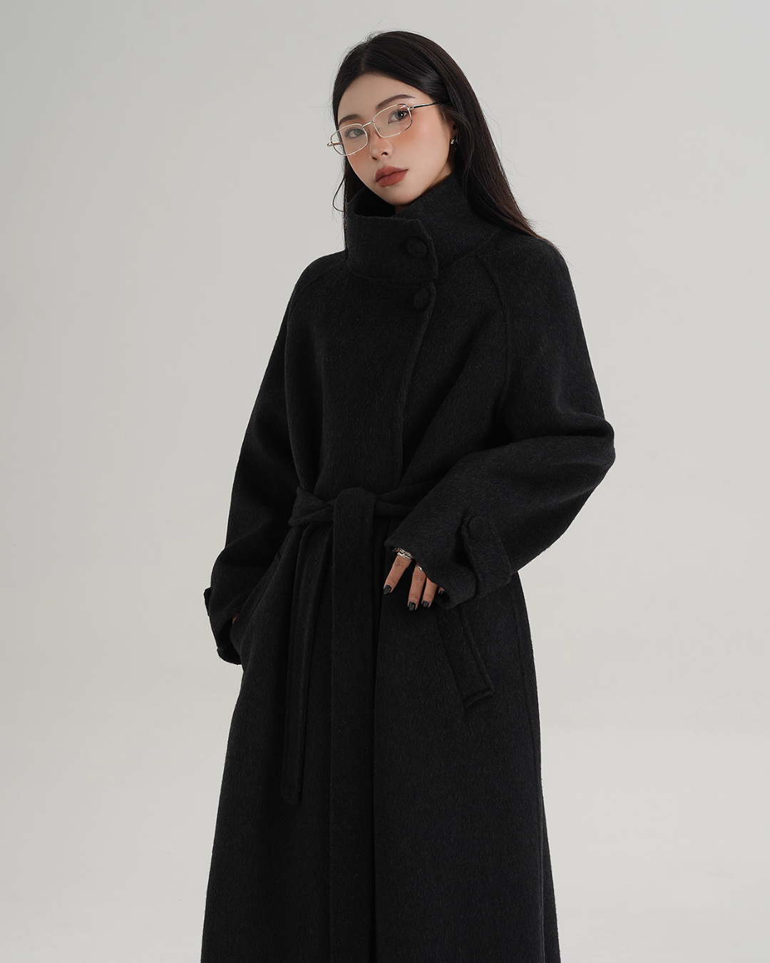 Stand Collar Paid Long Coat SRS0391