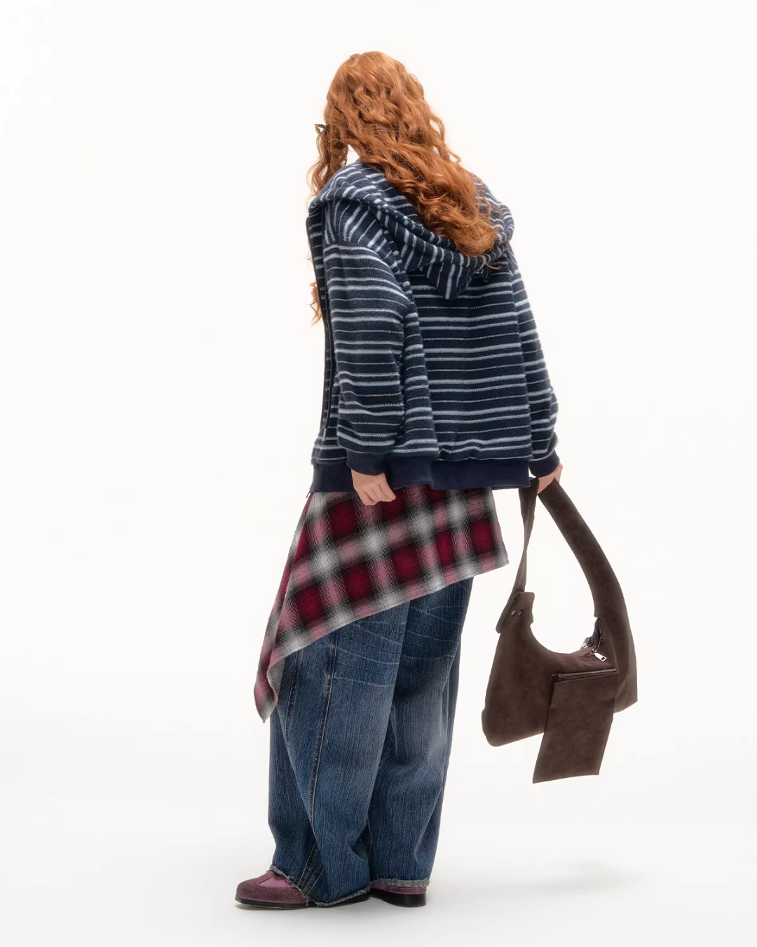 Striped Cat Ear Hoodie / Layered-Style Design Shirt ASG0076