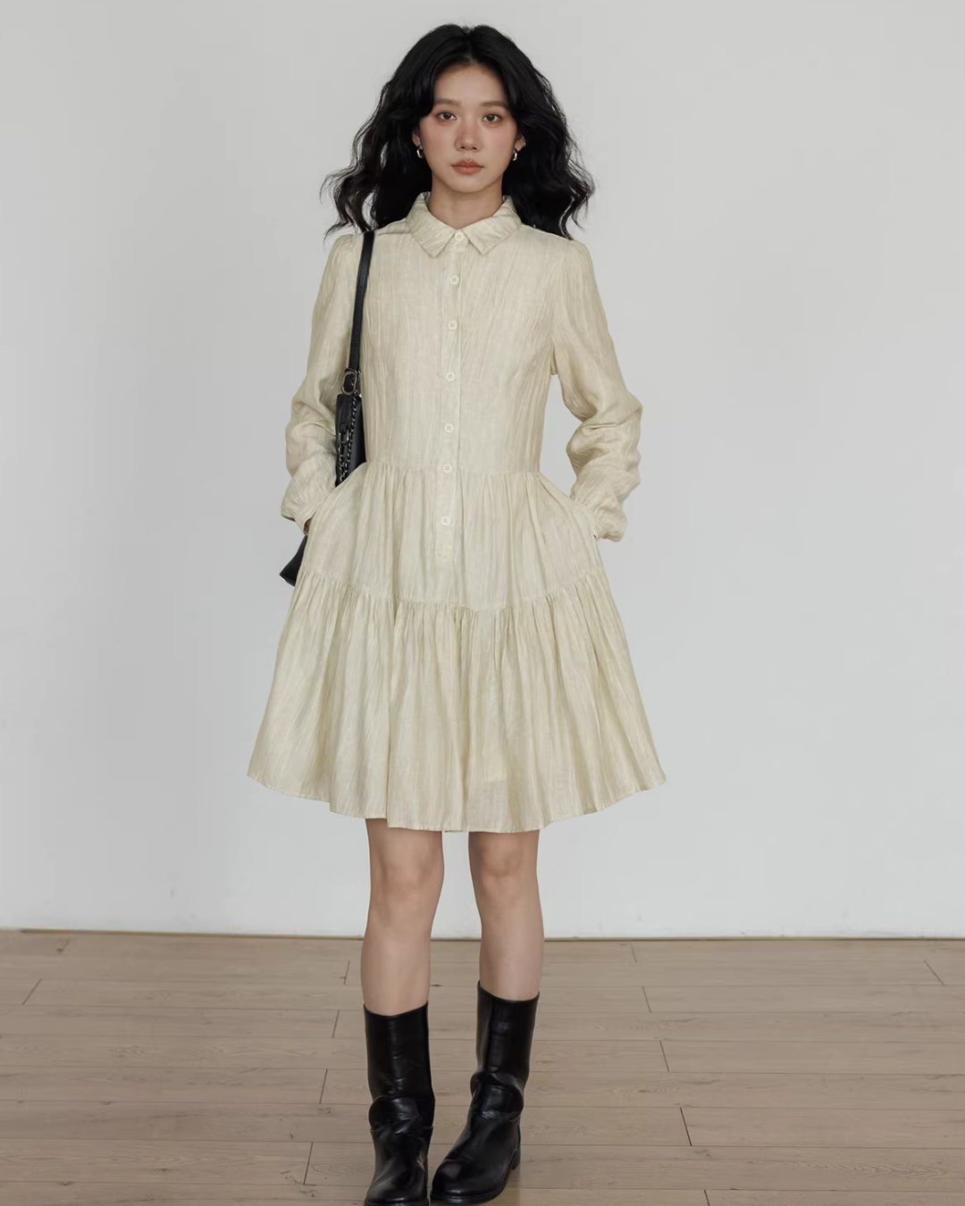 Polo Collar Long-Sleeve Dress VAS0190