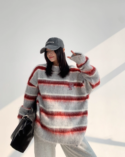 Border Shaggy Knit Tops YLS0713