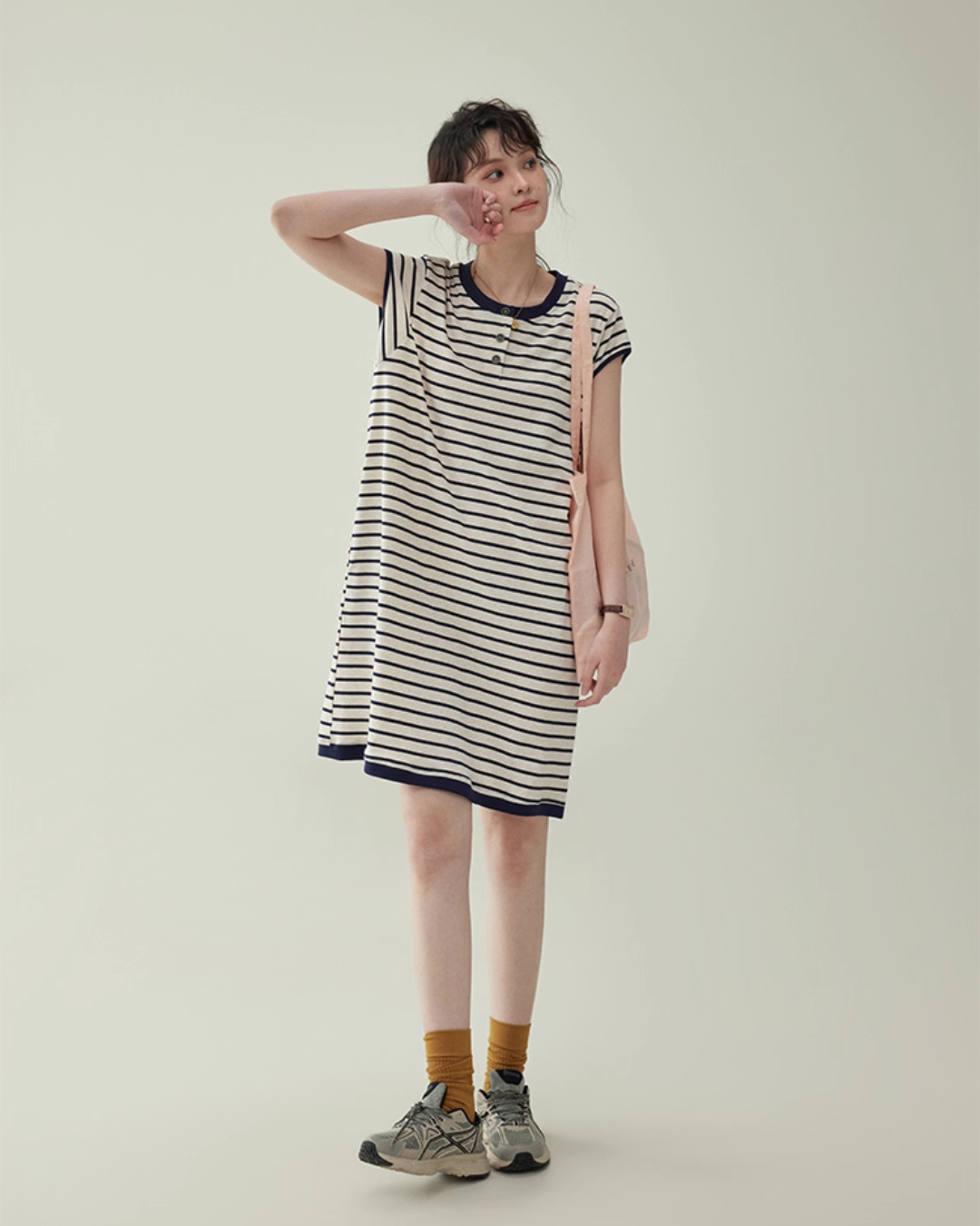 Striped Round Neck T-Shirt Dress AMU0037