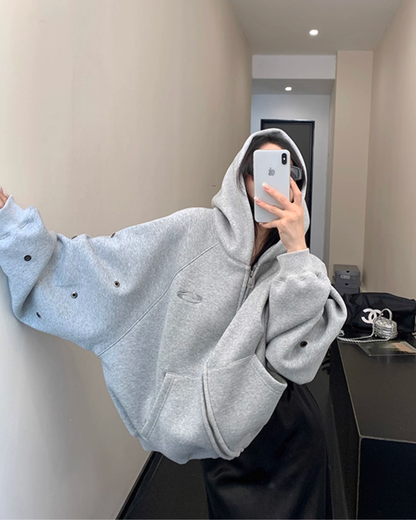 Hollow Out Zip Up Hoodie YLS0988