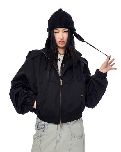 Stand Collar Cropped Jacket ICM0087