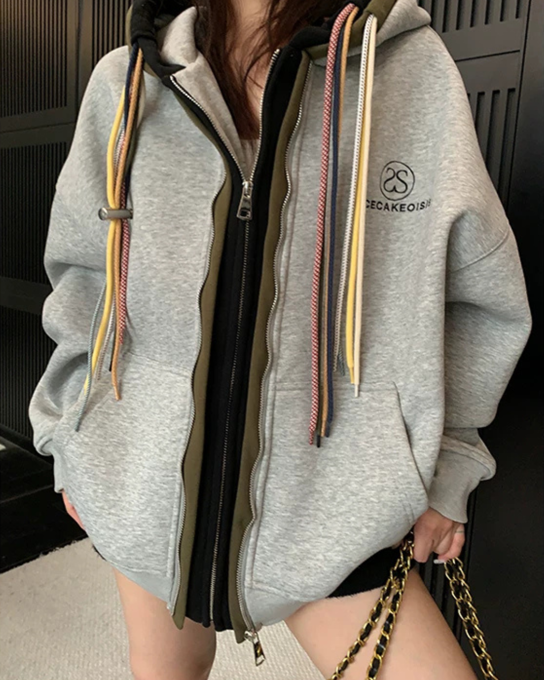 Colorful Drawcord Zip-Up Hoodie YLS1075
