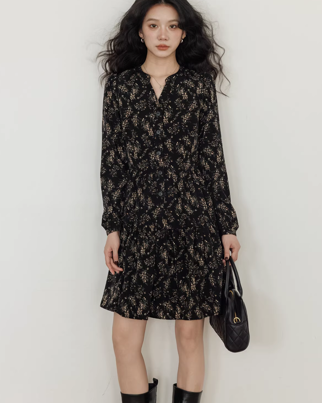 V-Neck Printed Waist Shirt Dress VAS0194