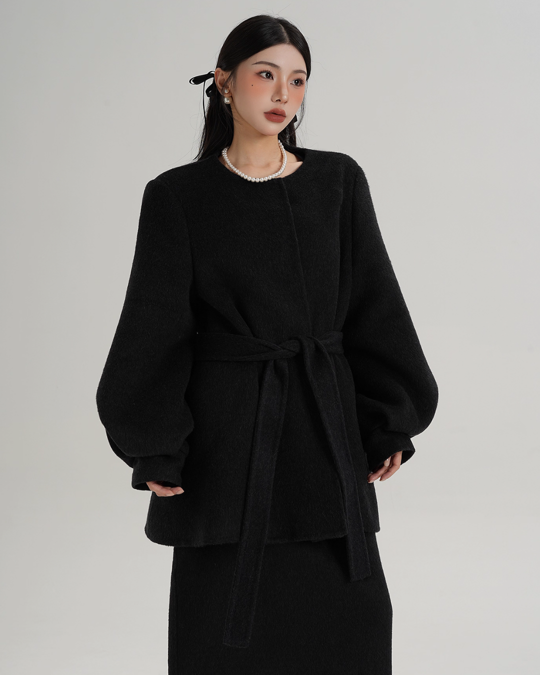 Collarless Belt Coat SRS0374