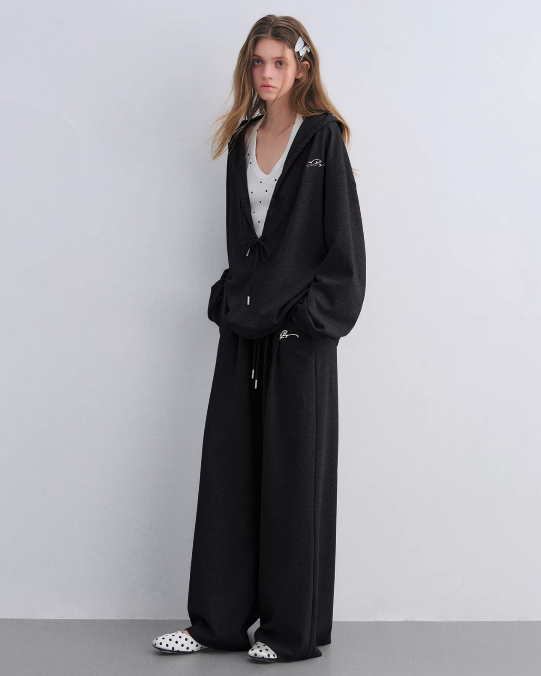 Polka Dot Vest V-Neck Hoodie / Loose Casual Sweatpants ASG0080