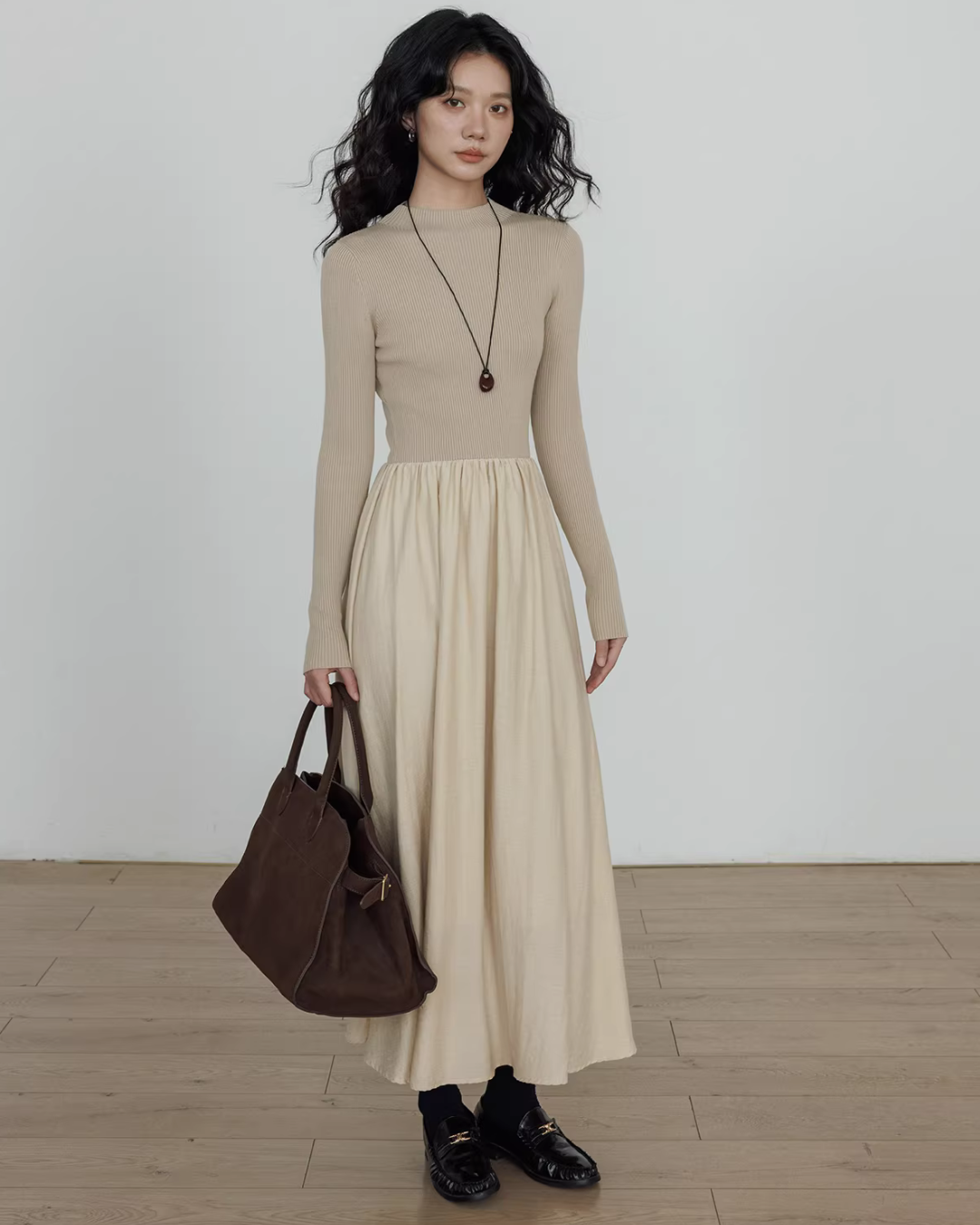 Mock Neck Top Docking Flare Skirt VAS0183