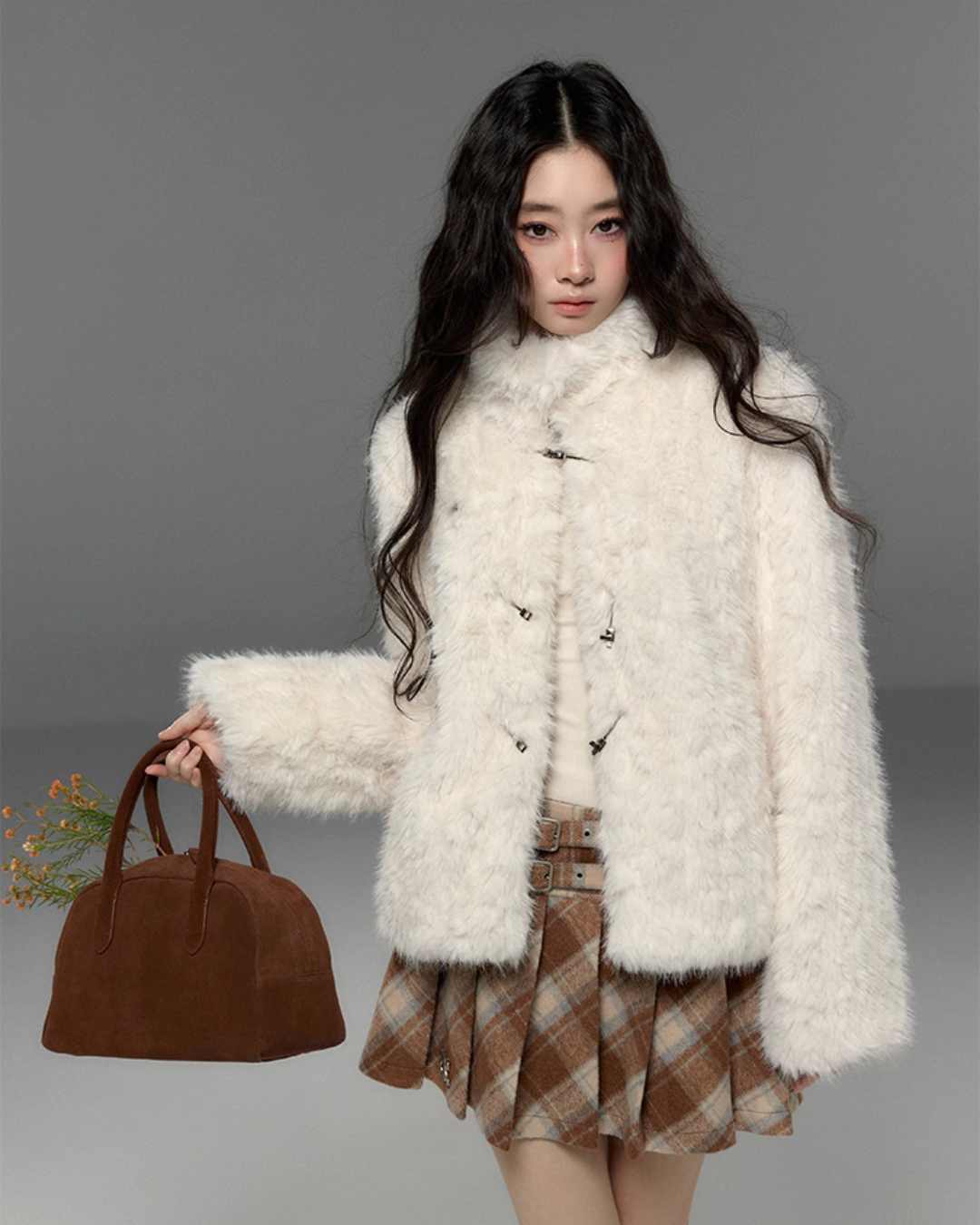 Stand Collar Fluffy Fur Jacket TRK0009