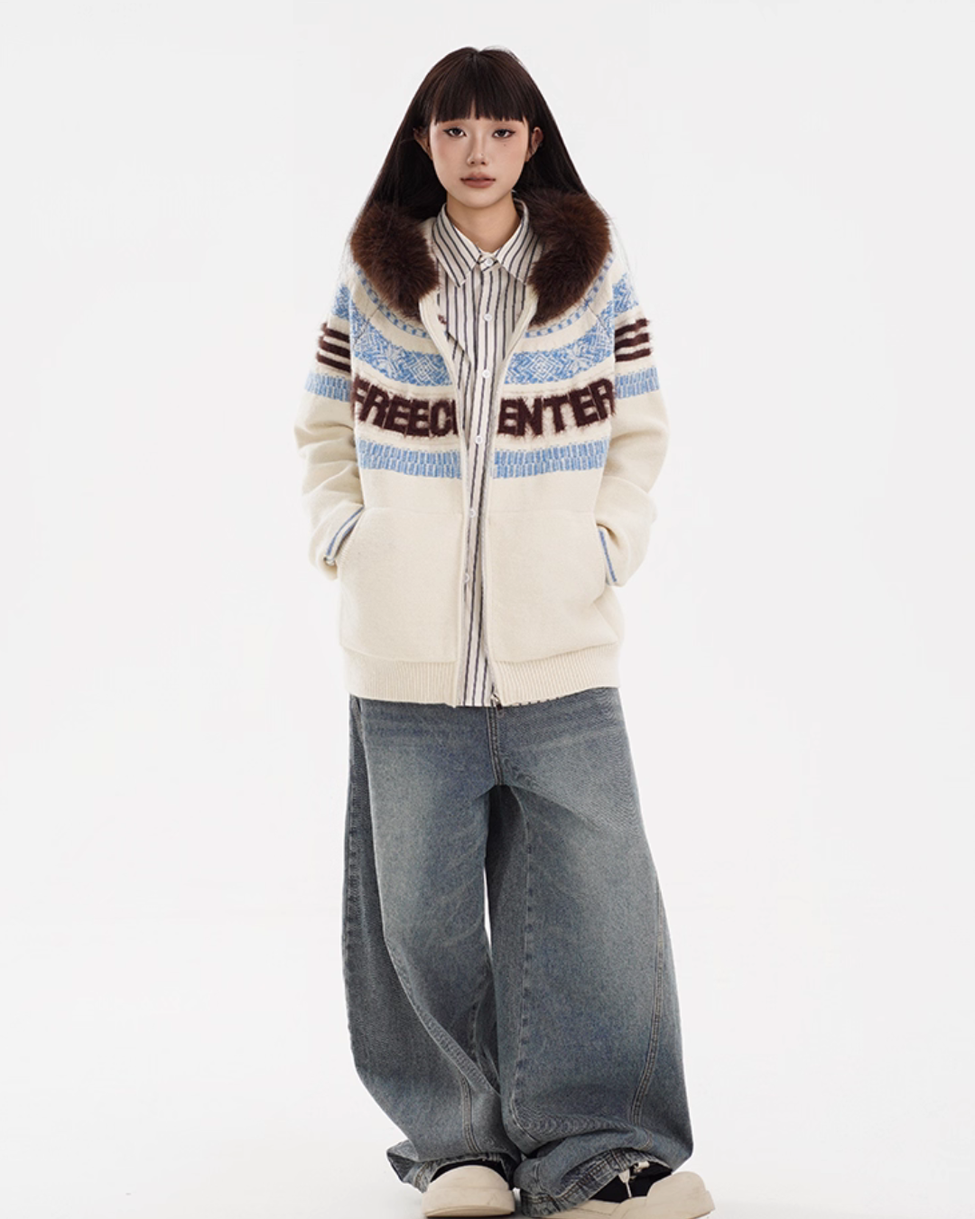 Fur Hood Retro Knit Cardigan FEC0002