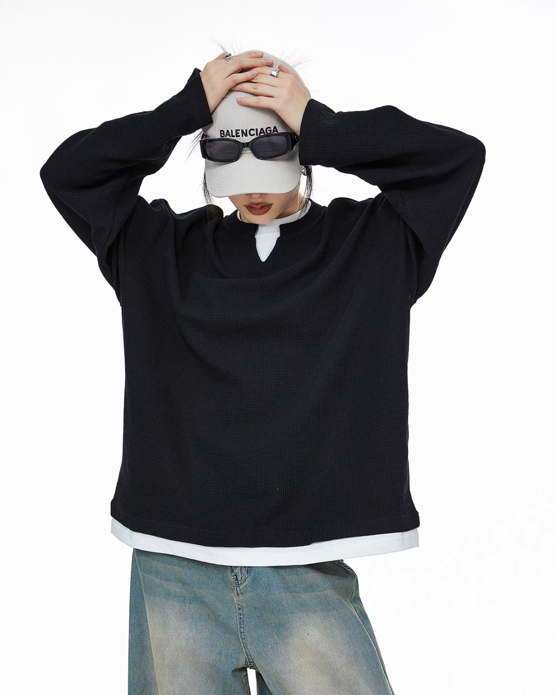 Henry Neck Long Sleeve Top ICM0078