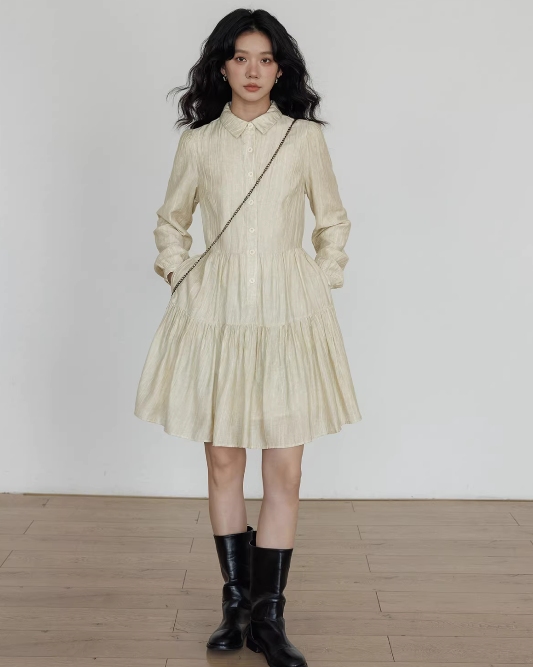 Polo Collar Long-Sleeve Dress VAS0190