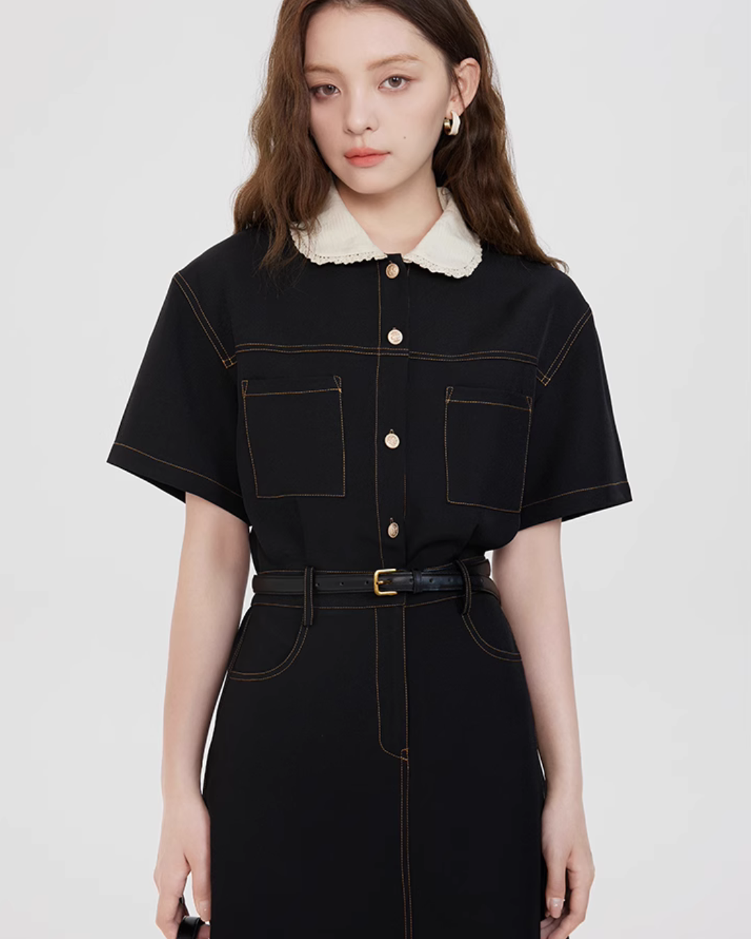 French Collar Denim Dress LSN0006