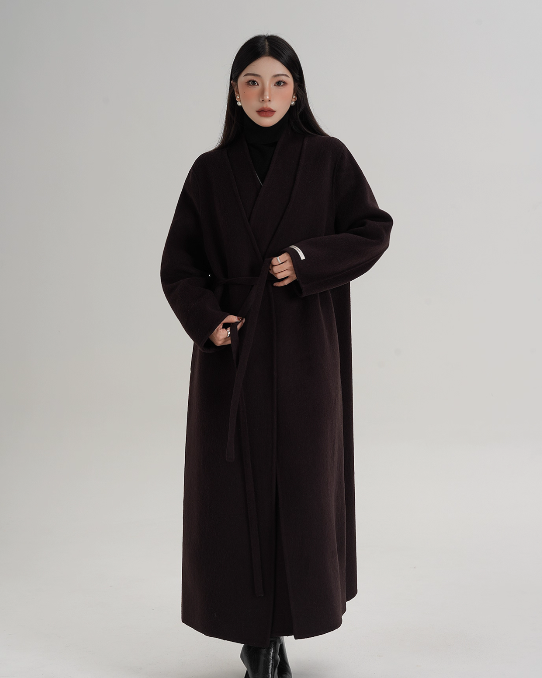 V-Neck Wool Long Coat SRS0387