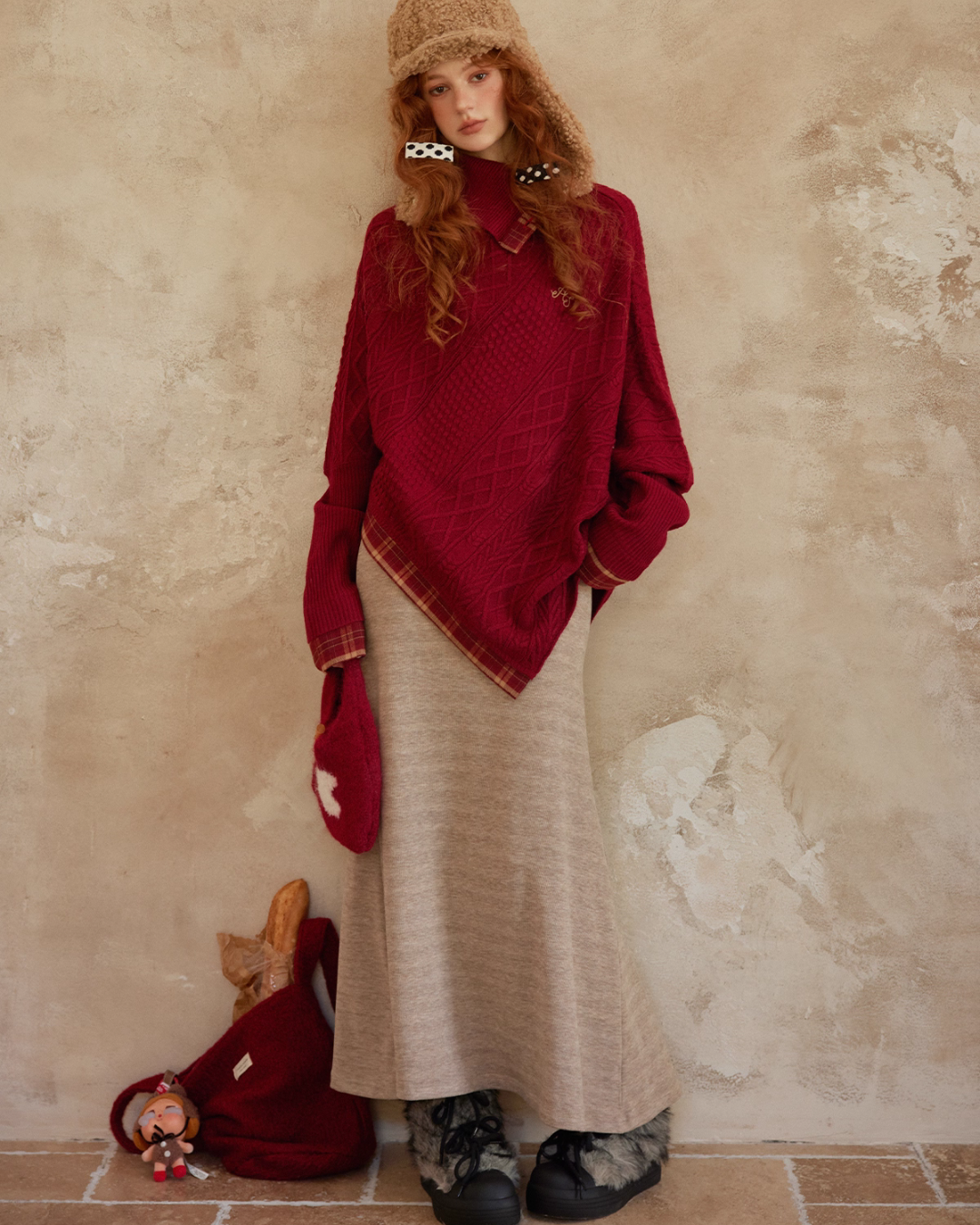 Cable Knit Poncho ASG0055