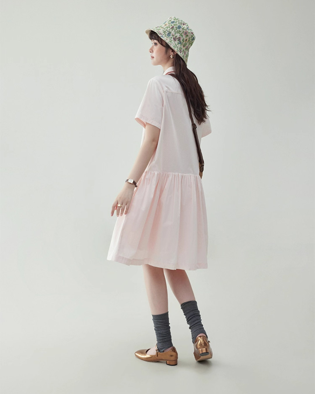 Relaxed Gathered Waist Cotton Dress AMU0027