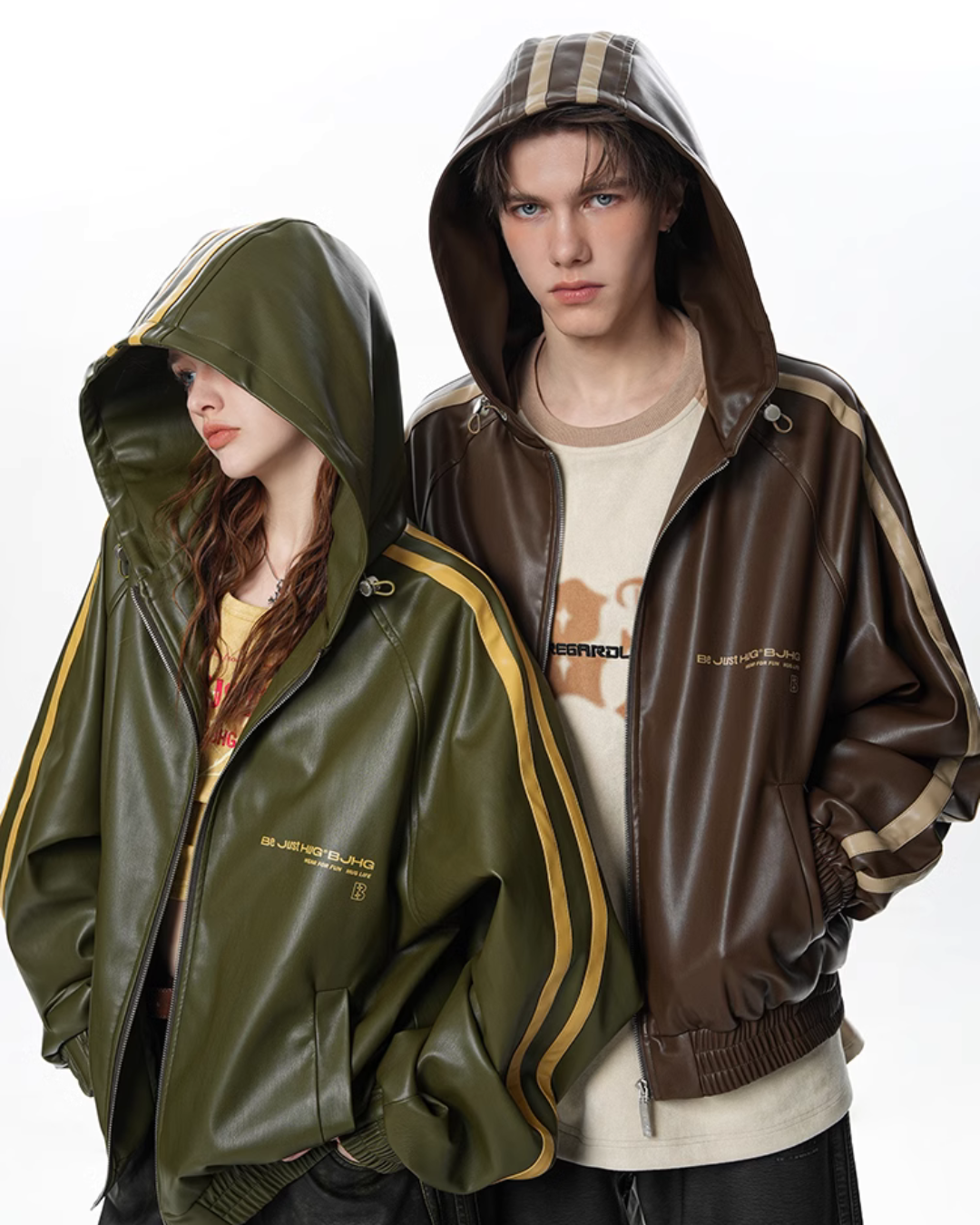 Sporty Hooded Leather Jacket BJH0008