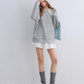 Button Lace Collar Striped Top ASG0085