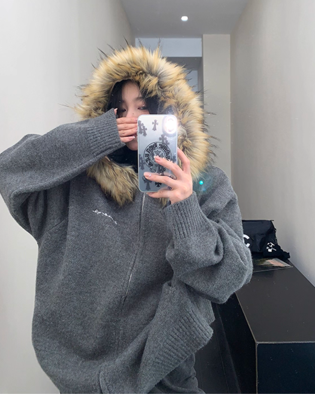 Fur Hood Knit Hoodie YLS0979