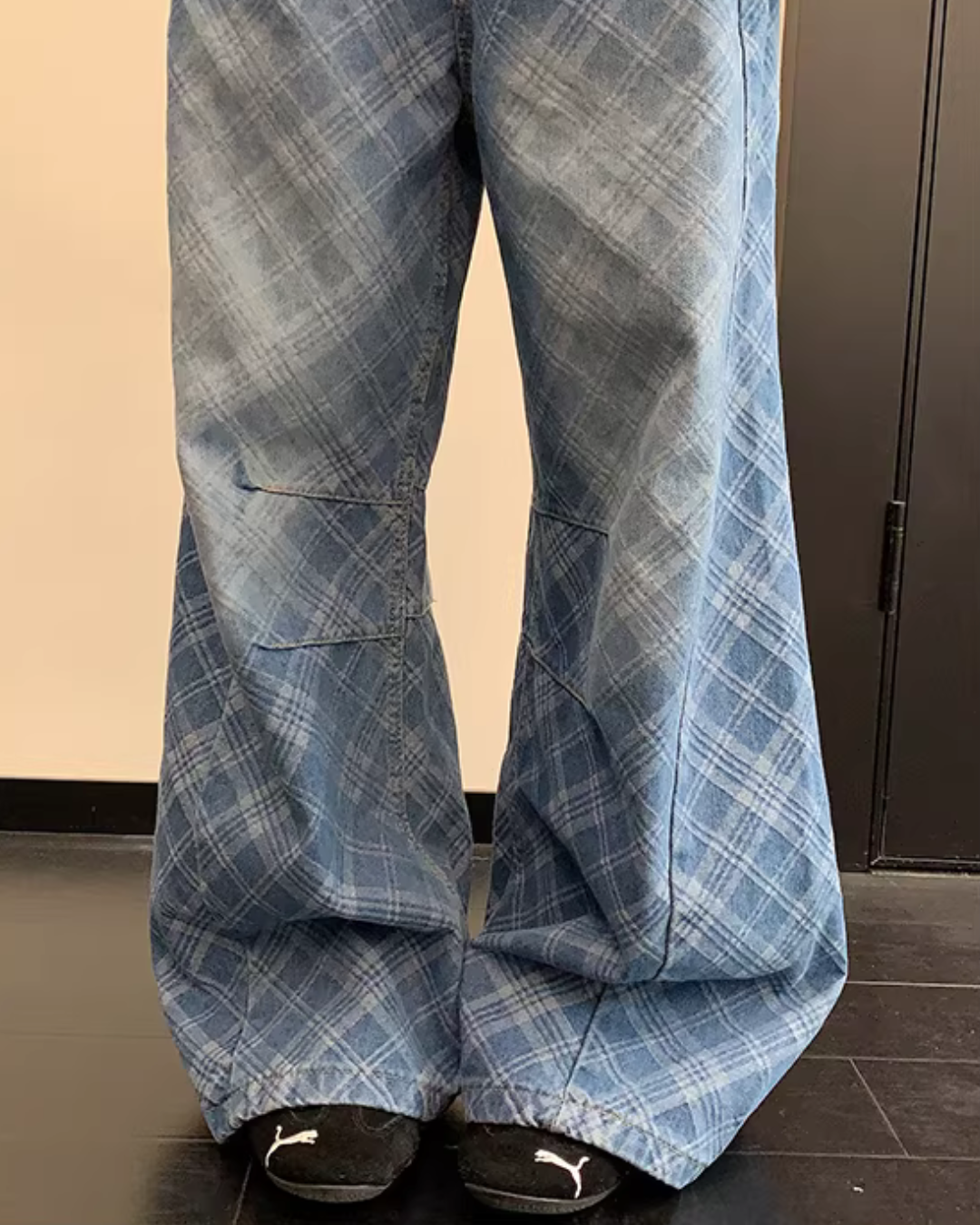 Plaid Wide-Leg Jeans YLS1019
