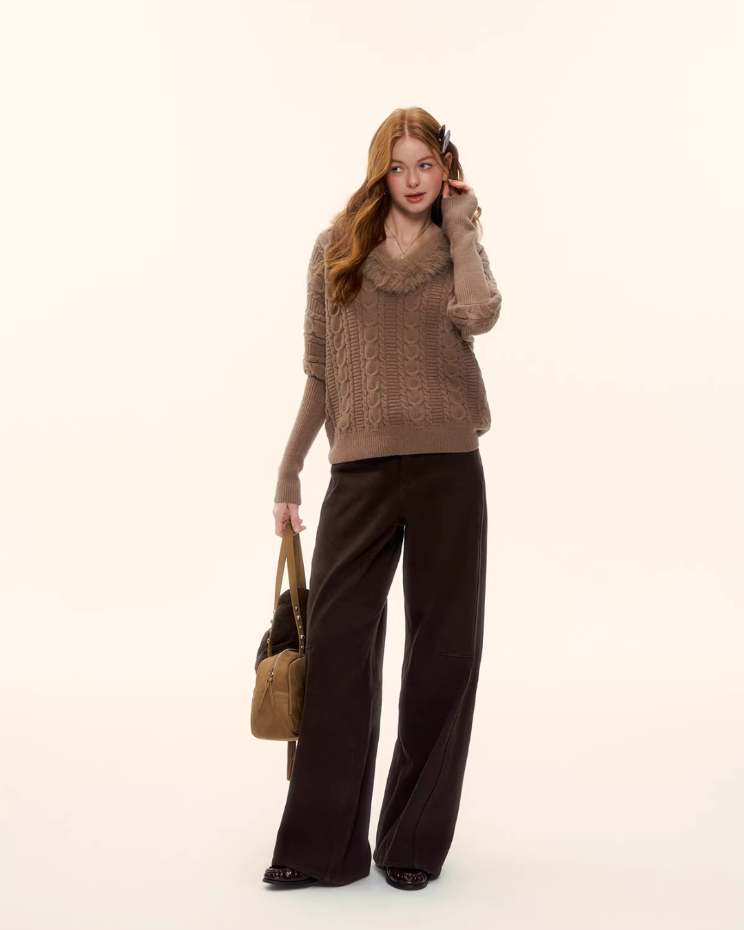Fur Collar Cable Knit Top ASG0077