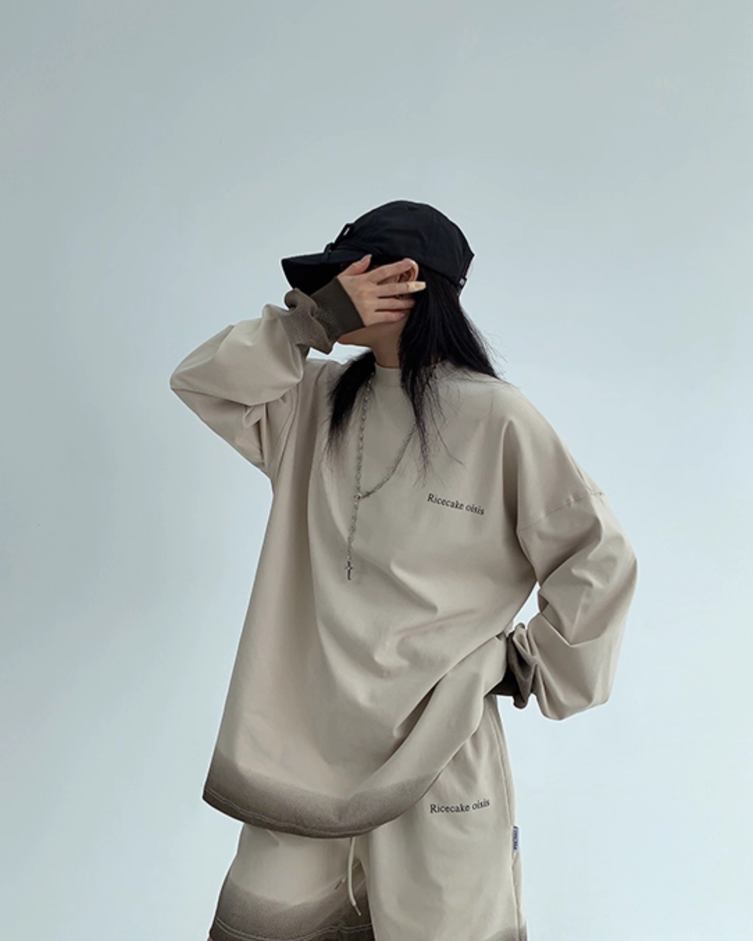 Gradient Loose Long Sleeve Top / Half Pants YLS0885