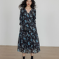 V-Neck Linen Print Elegant Dress VAS0151