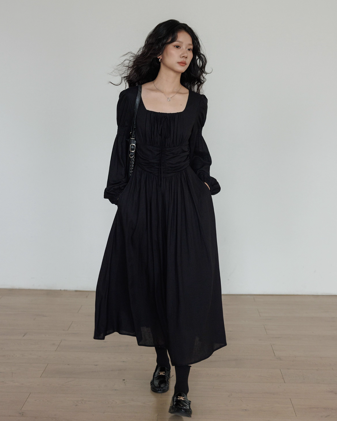 Linen Long-sleeve Slim Dress VAS0155