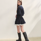 Plaid Lapel Black Dress ASG0067