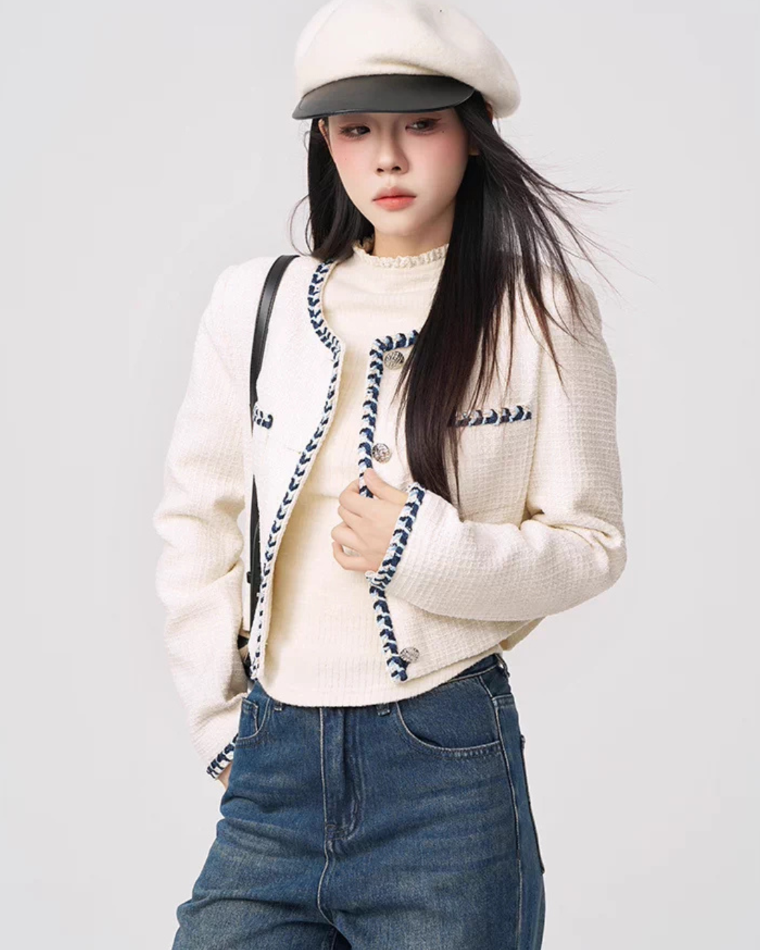 Color Contrast Stitch Tweed Jacket WDB0018