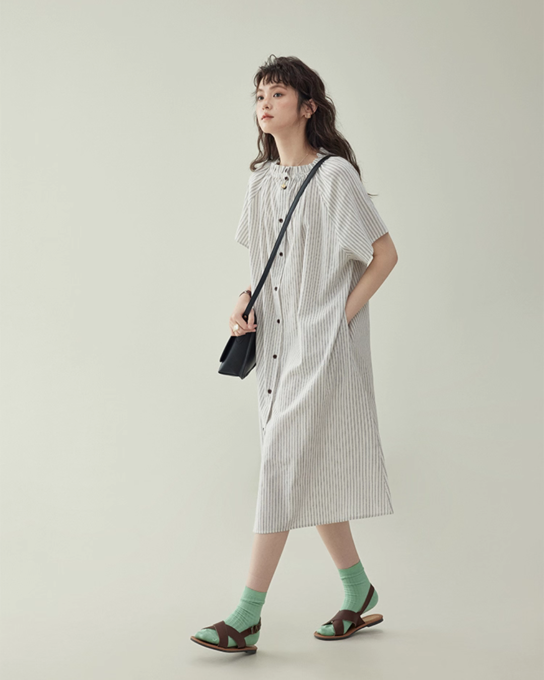 French Striped Shirt Dress  AMU0038