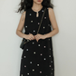 Flower Embroidery Pearl Button Long Dress VAS0203