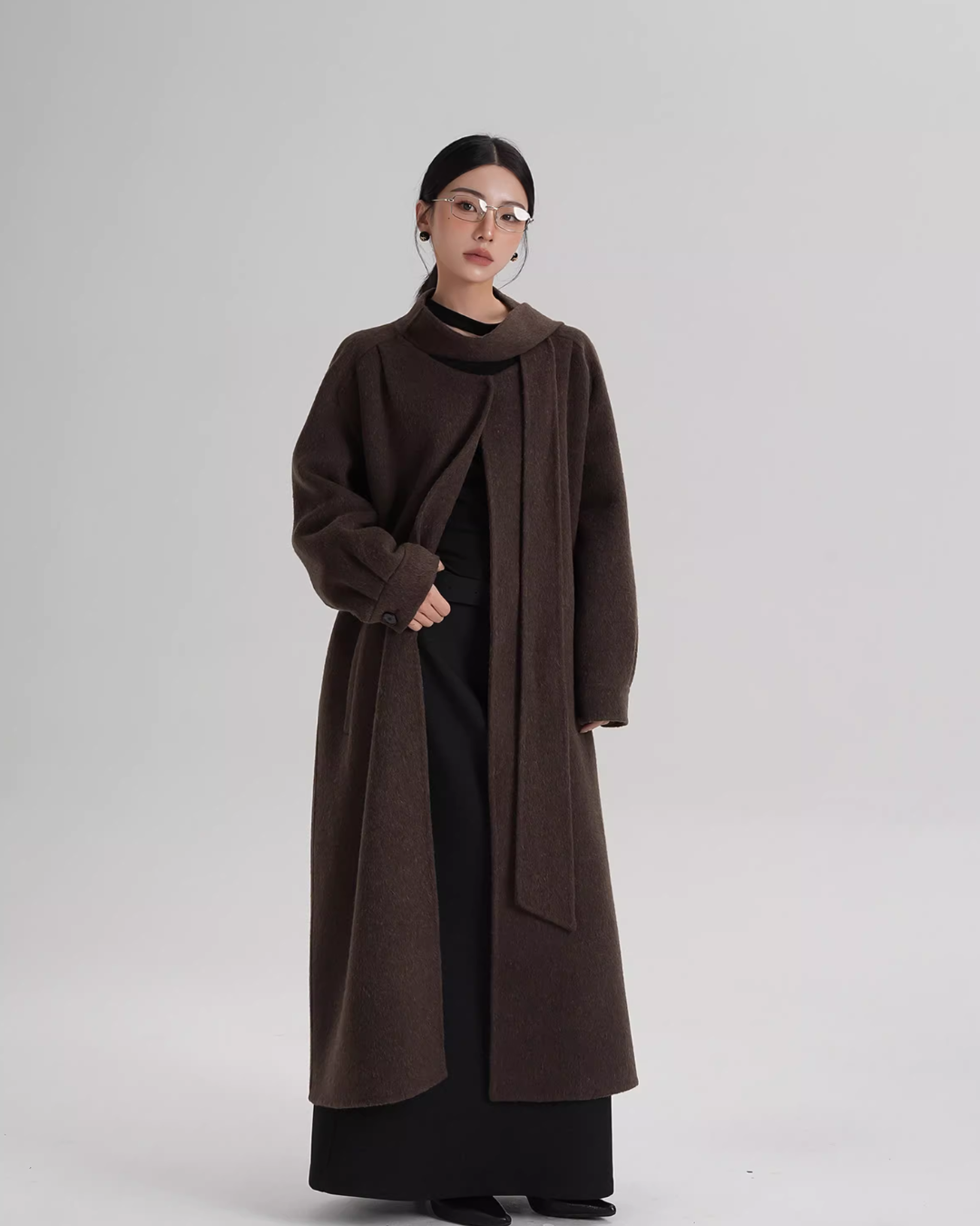 Tie Collar Long Coat SRS0384
