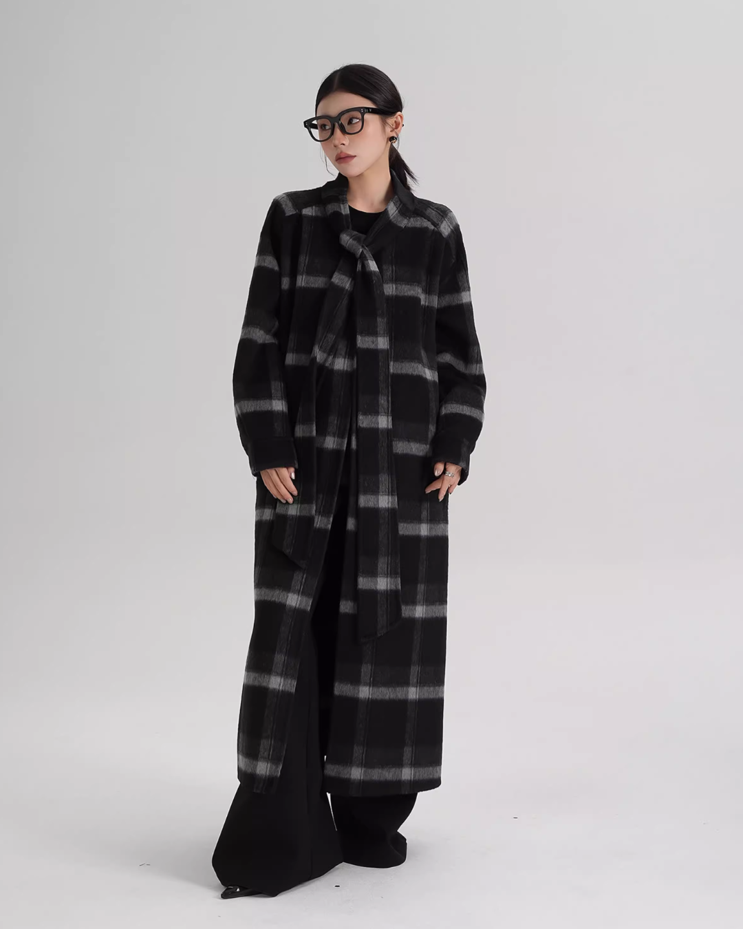 Tie Collar Long Coat SRS0384