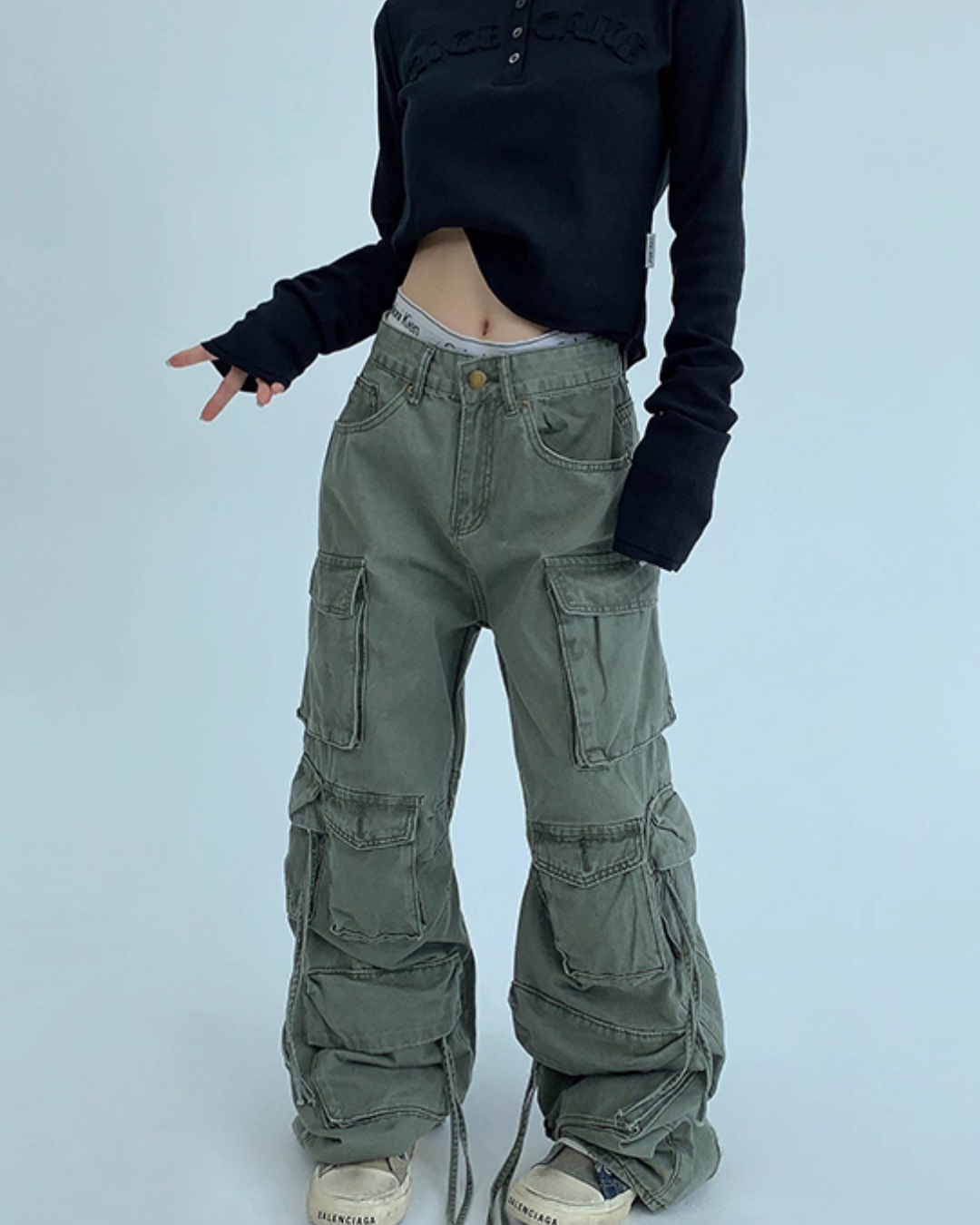 Pocket Design Wide Cargo Pants YLS0889